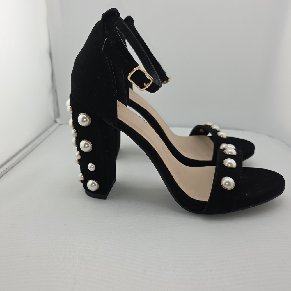 My Delicious Shoes Black Heels with Pearl Accents